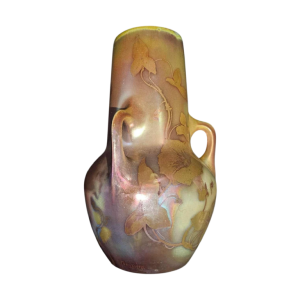 Montières, Art Nouveau iriserend steengoed / keramiek “courge” vaas, ca 1900