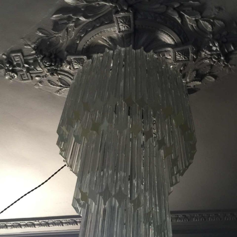 Venini Murano " SPIRAL GLASS PRISM " large ice cascade chandelier, 39 inch