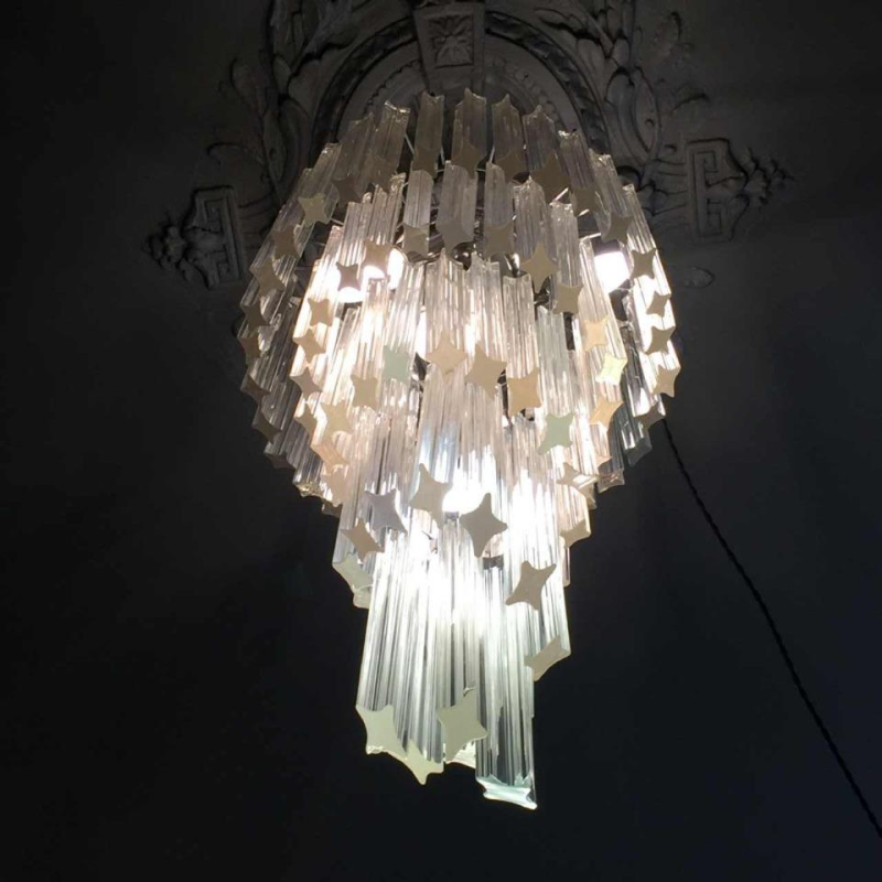 Venini Murano " GLASS PRISM SPIRALE " grand lustre en cascade de glace, 100 cm