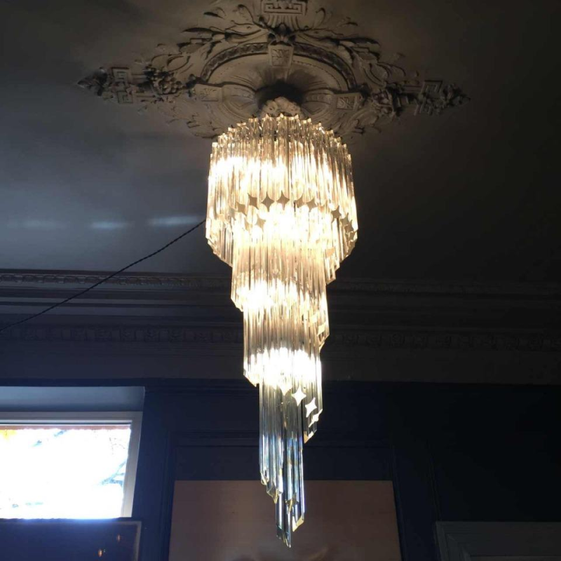 Venini Murano " SPIRAL GLASS PRISM " large ice cascade chandelier, 39 inch
