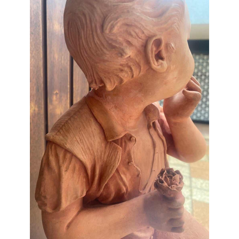 Charles Martial Baury Kind terracotta sculptuur gesigneerd en gedateerd 1868