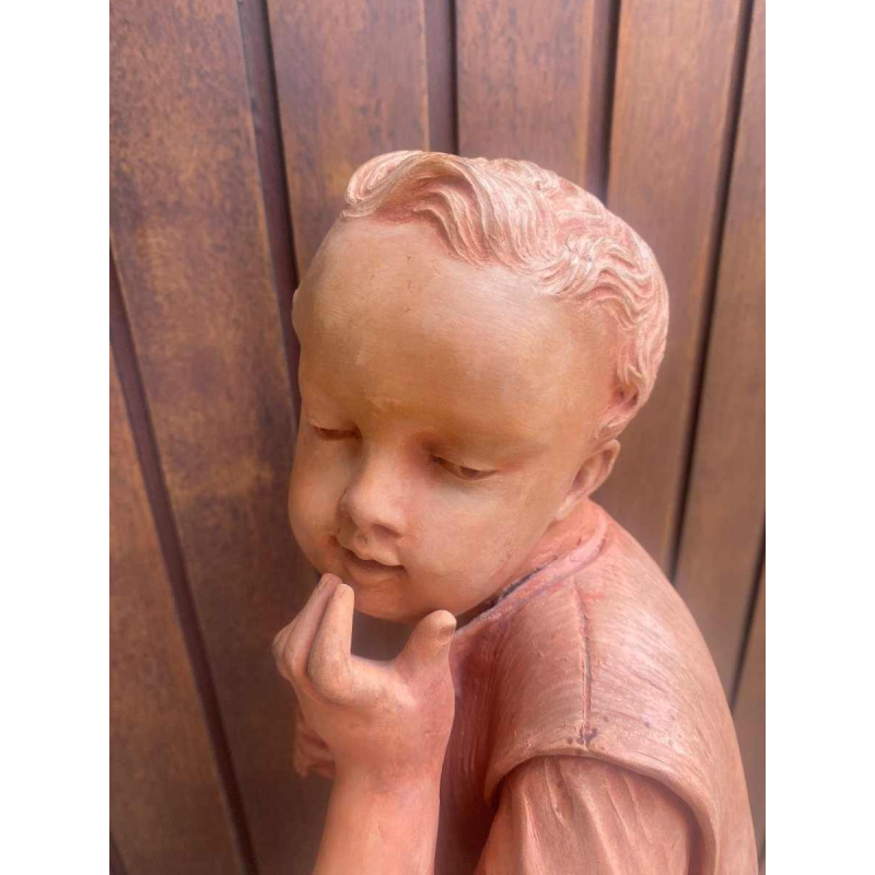 Charles Martial Baury Kind terracotta sculptuur gesigneerd en gedateerd 1868