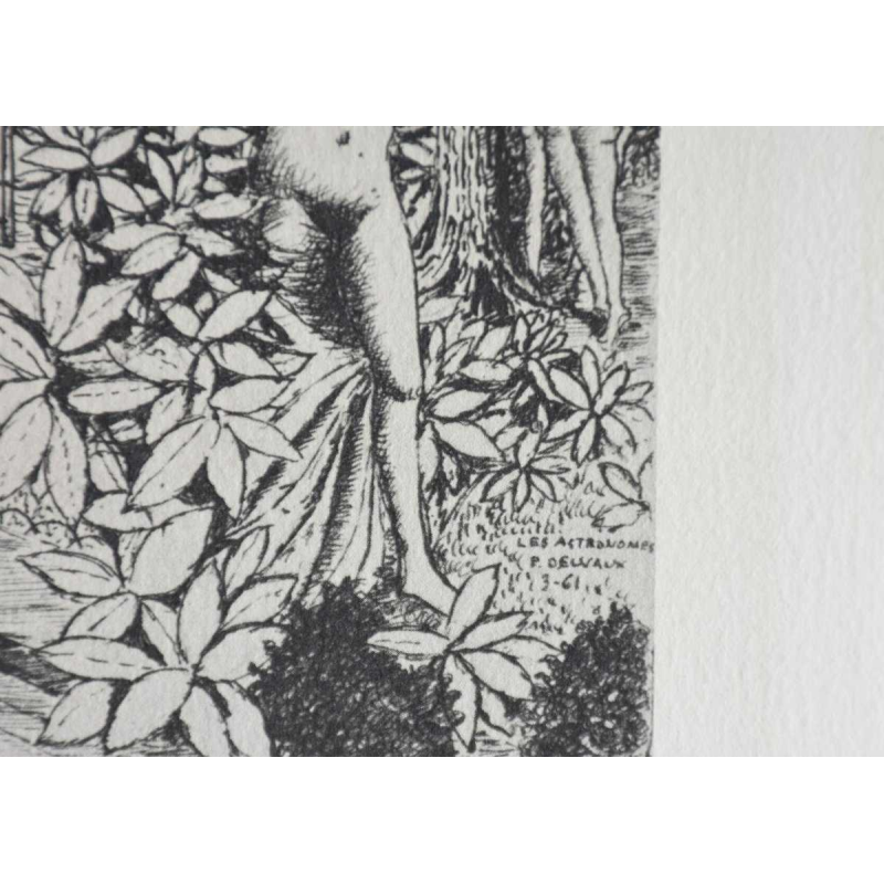 Paul Delvaux “Les Astronomes“ 1963, dubbelzijdige ets gesigneerd in de plaat