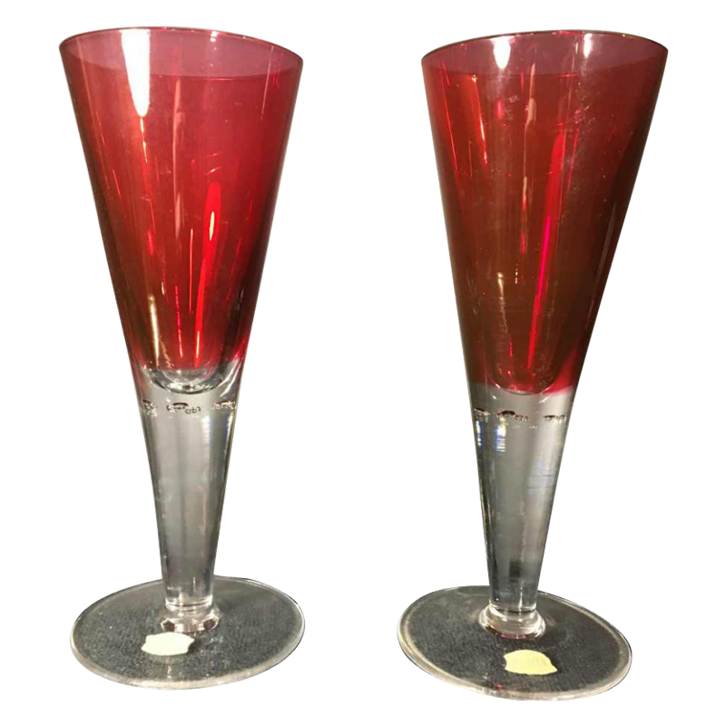 VAL SAINT LAMBERT, Paire de Verres de mariage rouges, 19ème siècle