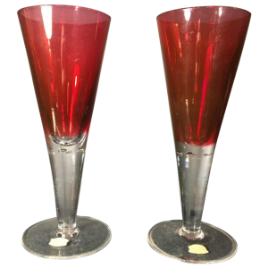 VAL SAINT LAMBERT, Paire de Verres de mariage rouges, 19ème siècle