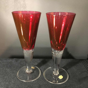 VAL SAINT LAMBERT, Paire de Verres de mariage rouges, 19ème siècle