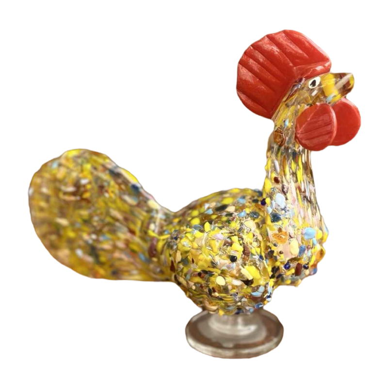 Coq en verre soufflé de Murano, sculpture animalière.