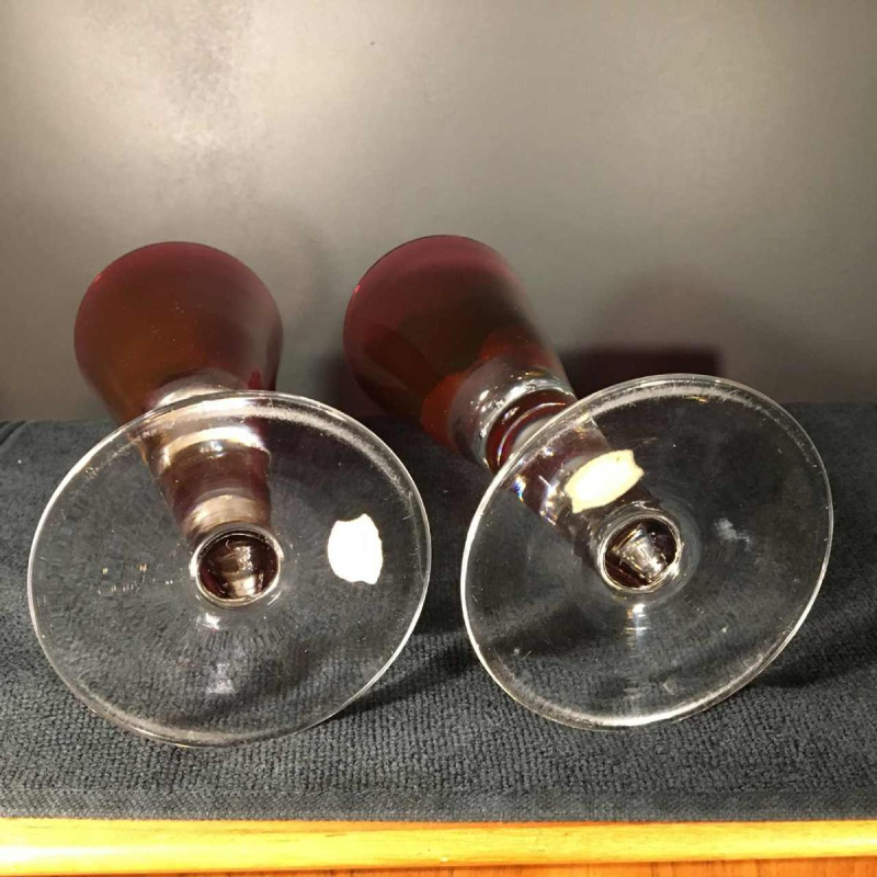 VAL SAINT LAMBERT, Paire de Verres de mariage rouges, 19ème siècle