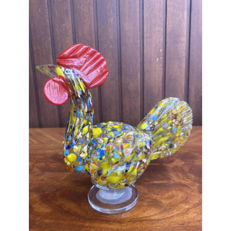 Rooster in Murano blown glass, animal sculpture.