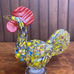 Coq en verre soufflé de Murano, sculpture animalière.