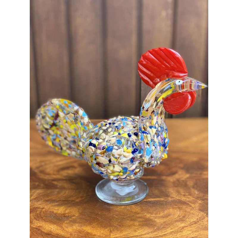 Rooster in Murano blown glass, animal sculpture.