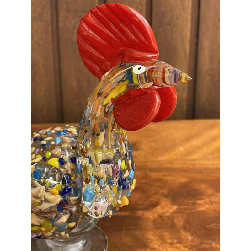 Haan in Murano geblazen glas, dierensculptuur.