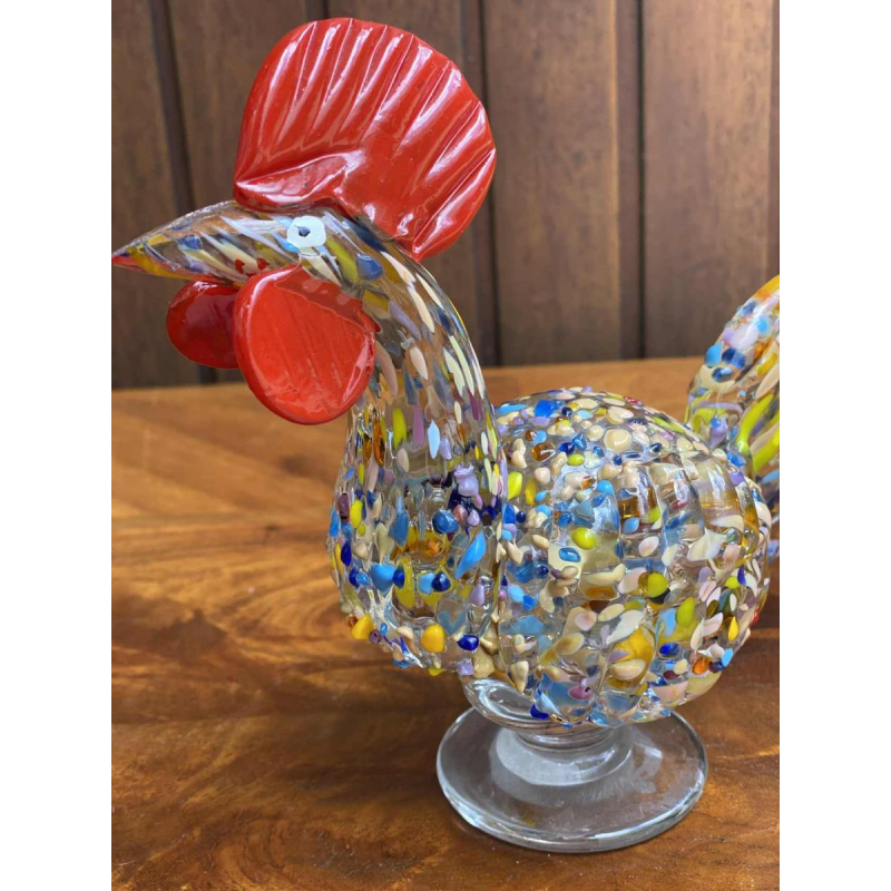 Coq en verre soufflé de Murano, sculpture animalière.
