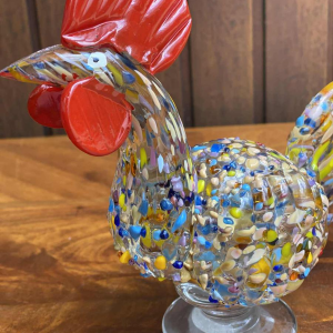 Coq en verre soufflé de Murano, sculpture animalière.