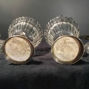 Vonèche or Zoude, pair of crystal drageoirs, silver feet, circa 1850
