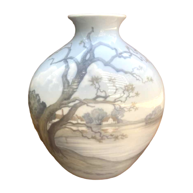 Bing & Grondahl Denmark, vase en porcelaine à décor de paysage, ca 1920