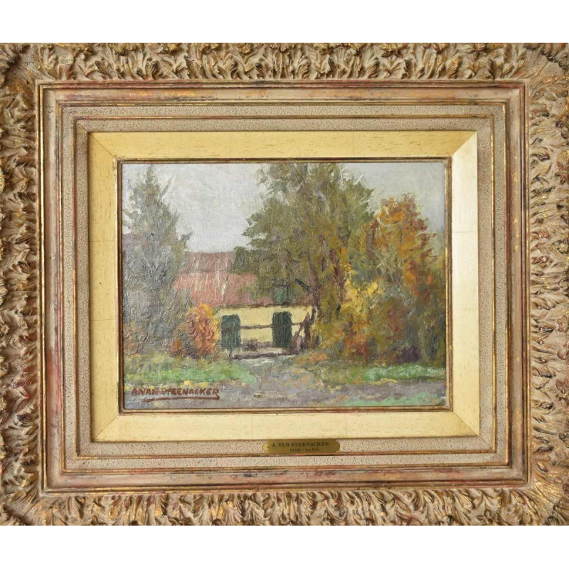 Auguste VAN STEENACKER – Maison de campagne en automne – peinture huile sur panneau