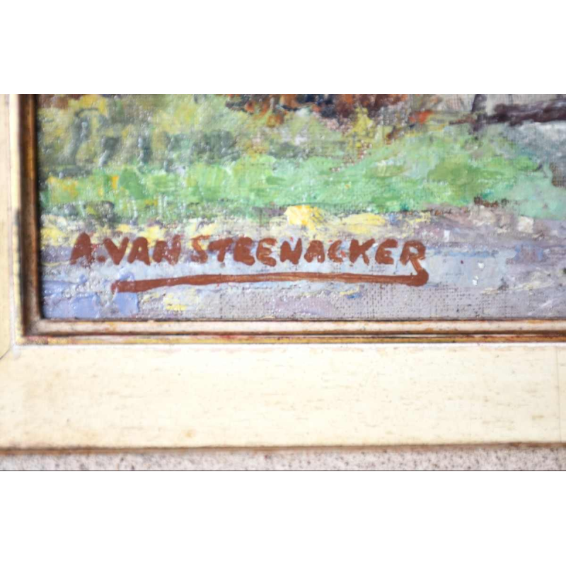 Auguste VAN STEENACKER – Maison de campagne en automne – peinture huile sur panneau