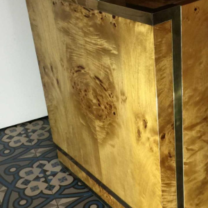 Jean-Claude Mahey 'Signature' for Roche Bobois, 3 showcases shelves bookcases, burl walnut and brass, 1970s