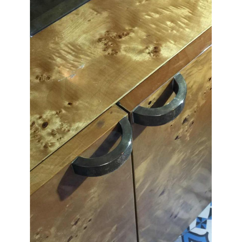 Jean-Claude Mahey 'Signature' for Roche Bobois, 3 showcases shelves bookcases, burl walnut and brass, 1970s