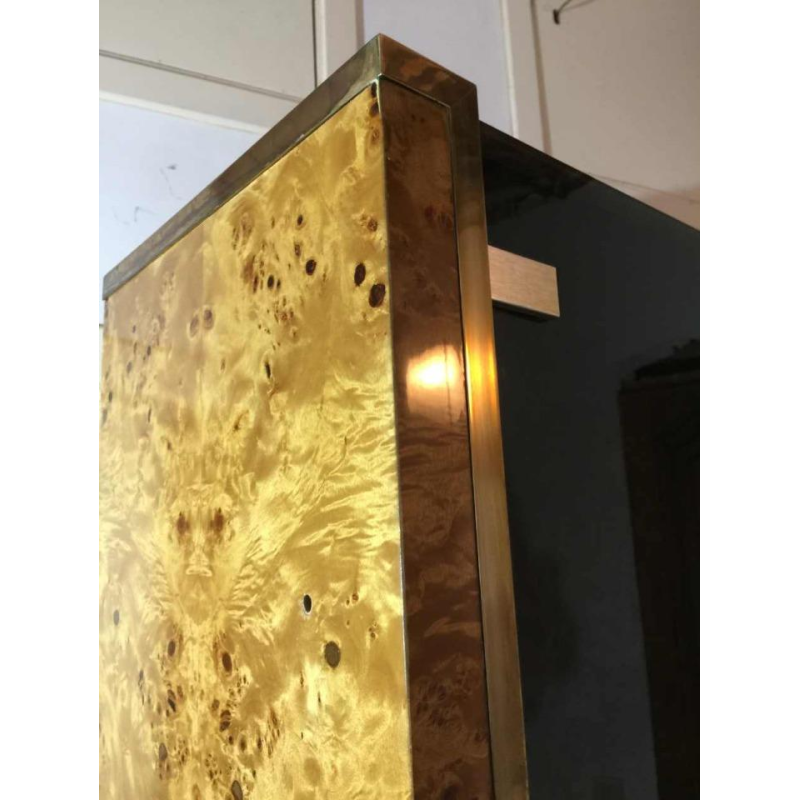 Jean-Claude Mahey 'Signature' for Roche Bobois, 3 showcases shelves bookcases, burl walnut and brass, 1970s