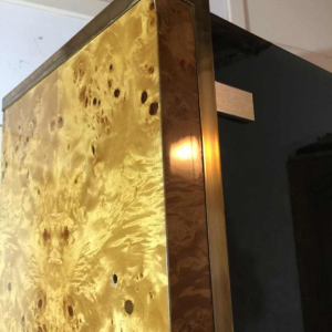 Jean-Claude Mahey 'Signature' for Roche Bobois, 3 showcases shelves bookcases, burl walnut and brass, 1970s