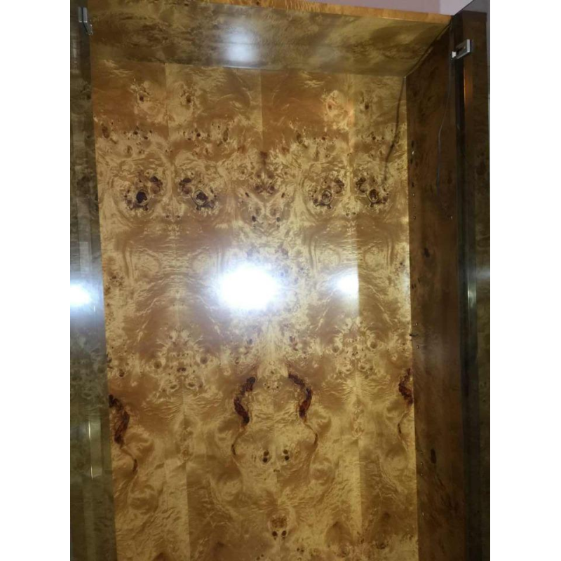 Jean-Claude Mahey 'Signature' for Roche Bobois, 3 showcases shelves bookcases, burl walnut and brass, 1970s