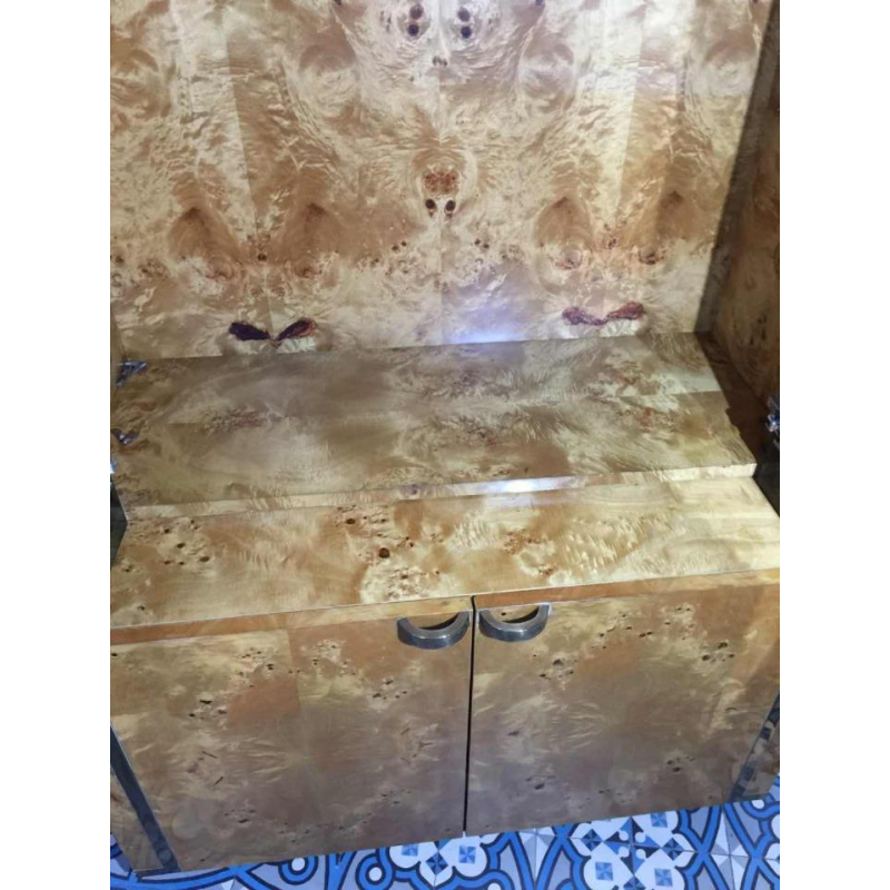 Jean-Claude Mahey 'Signature' for Roche Bobois, 3 showcases shelves bookcases, burl walnut and brass, 1970s