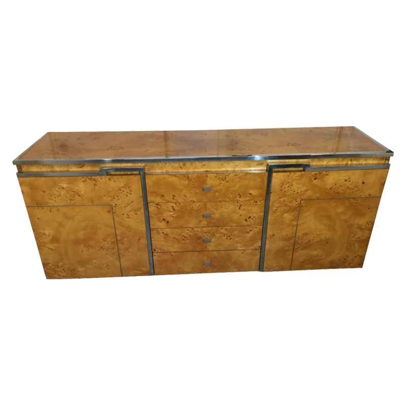 Jean-Claude Mahey 'Signature' for Roche Bobois, 3 showcases shelves bookcases, burl walnut and brass, 1970s