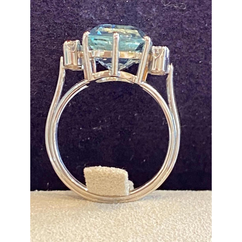 Bague cocktail or gris, aigue-marine taille ovale & diamants, ca 1960