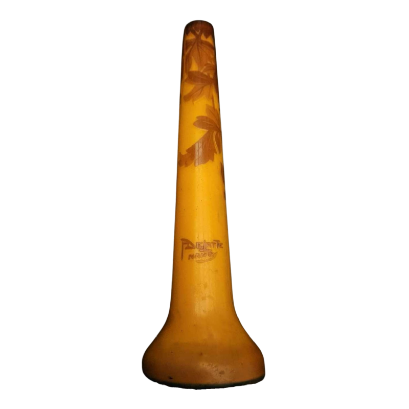 Delatte Nancy, vase Art Nouveau, verre dégagé à l'acide, décor floral orangé, début XXe s