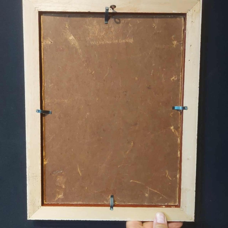 Joseph Kostka “Jeune fille à la rose“ tableau portrait, huile sur carton, début XXe s