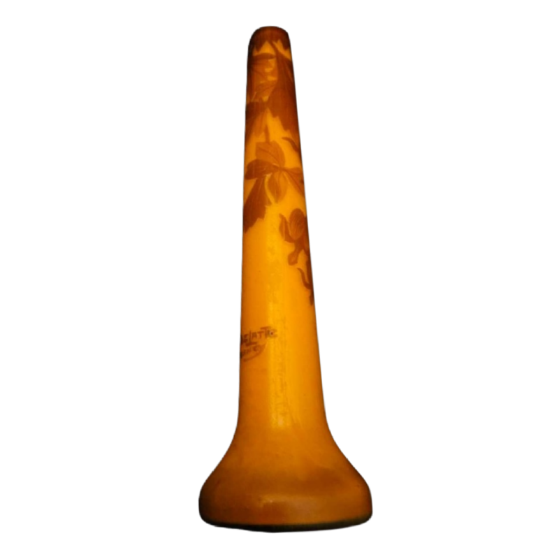 Delatte Nancy, vase Art Nouveau, verre dégagé à l'acide, décor floral orangé, début XXe s