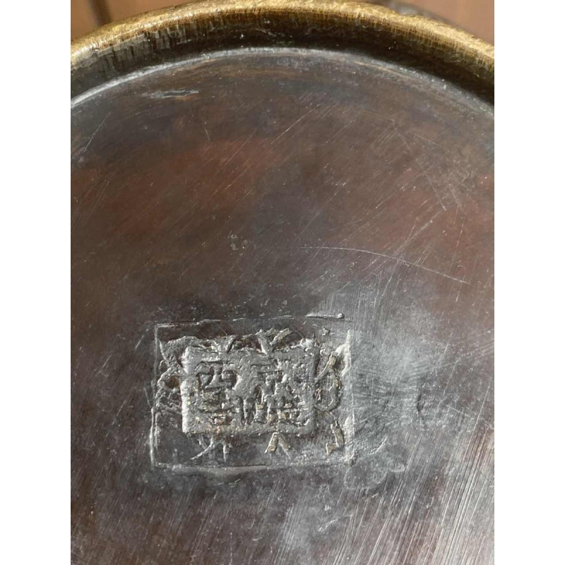 Japanse bronzen vaas gedecoreerd met vogels en bladeren, eind 19e eeuw