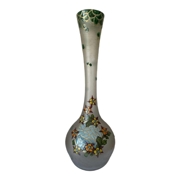 LEGRAS grand vase art déco en verre à décor gravé et émaillé