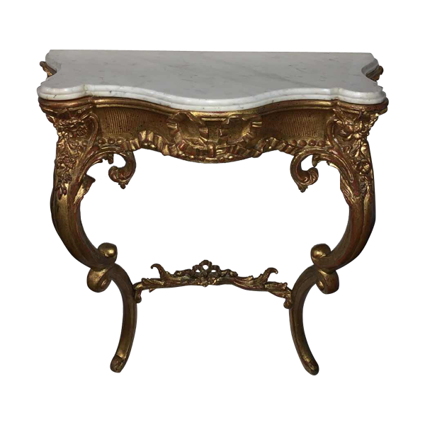 Console Napoléon III en bois sculpté doré, tablette en marbre de carrare, 1930s