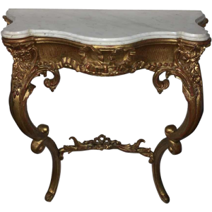Napoleon III console in gebeeldhouwd verguld hout, Carrara marmeren tablet 1930s