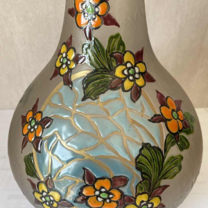 LEGRAS large Art Deco glass vase with engraved and enameled decoration