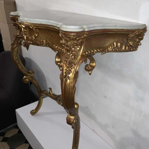 Napoleon III console in carved gilded wood, Carrara marble tablet, 1930s