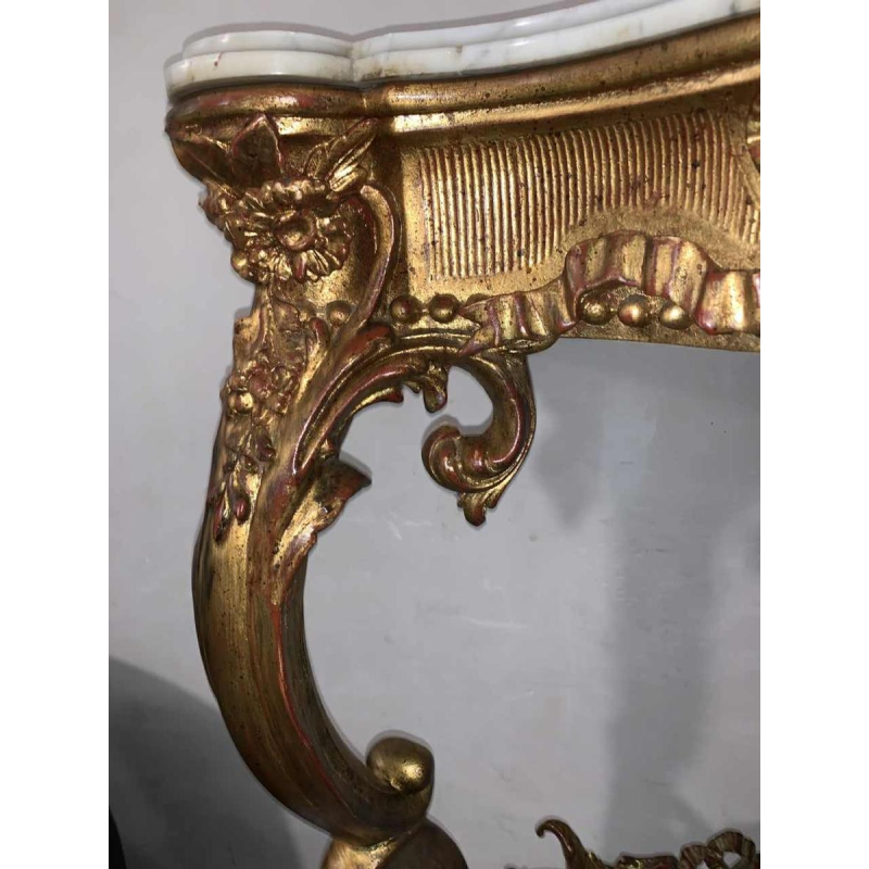 Napoleon III console in gebeeldhouwd verguld hout, Carrara marmeren tablet 1930s