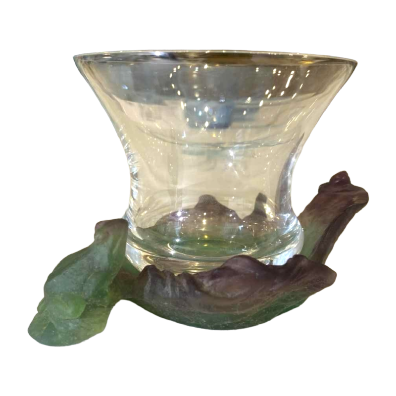 Daum, vide-poches grenouille en pâte de verre avec gobelet en cristal
