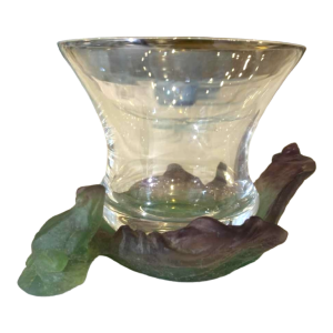 Daum, glass beaker frog with crystal goblet