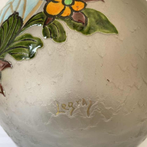 LEGRAS grand vase art déco en verre à décor gravé et émaillé