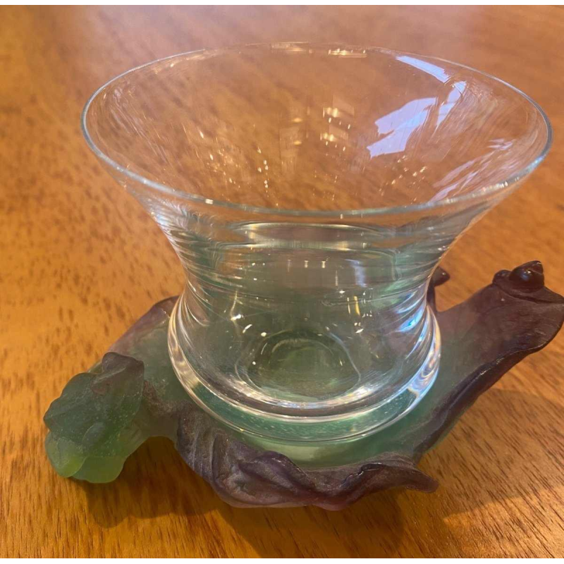 Daum, glass beaker frog with crystal goblet