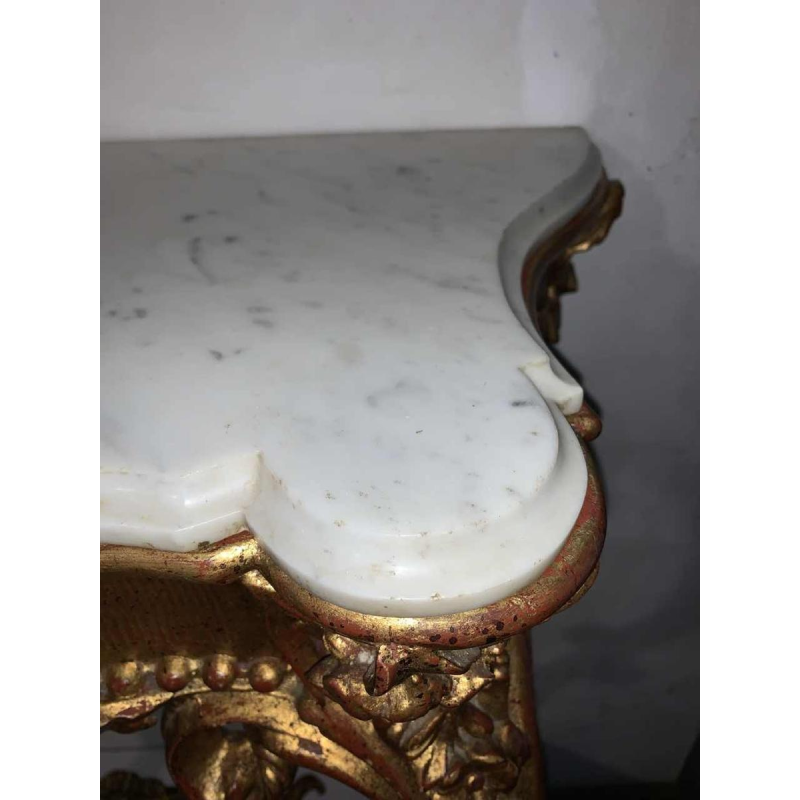 Napoleon III console in carved gilded wood, Carrara marble tablet, 1930s