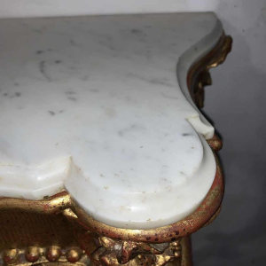 Napoleon III console in carved gilded wood, Carrara marble tablet, 1930s