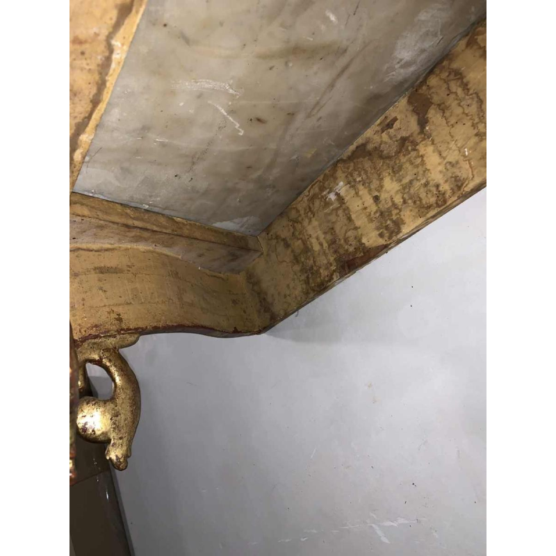 Napoleon III console in carved gilded wood, Carrara marble tablet, 1930s