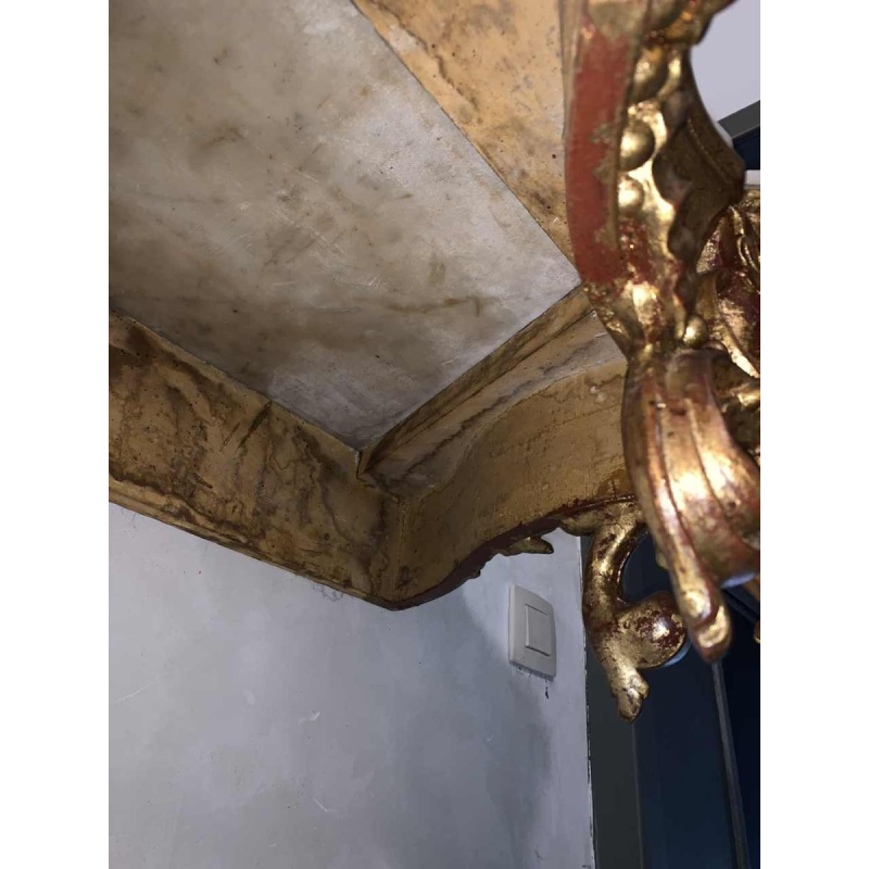 Napoleon III console in carved gilded wood, Carrara marble tablet, 1930s