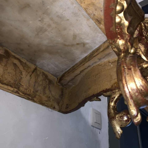 Napoleon III console in carved gilded wood, Carrara marble tablet, 1930s