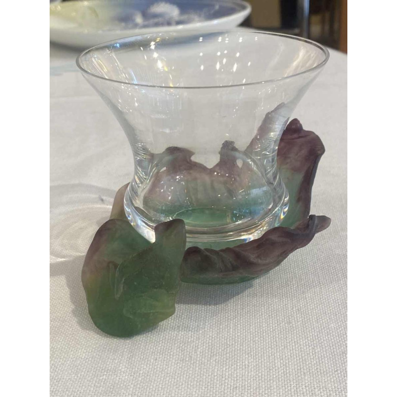 Daum, glass beaker frog with crystal goblet